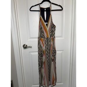 BCBGeneration Maxi Dress Womens Med Multicolor Geometric Racerback Boho‎ Pockets
